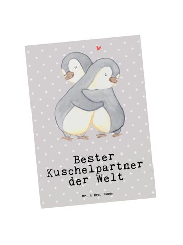 Mr. & Mrs. Panda Postkarte Pinguin Bester Kuschelpartner der Wel... in Grau Pastell