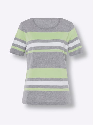 Sieh an! Kurzarmshirt in grau-meliert-reseda-gestreift