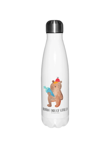 Mr. & Mrs. Panda Trinkflasche Bär Schultüte mit Spruch in Weiß