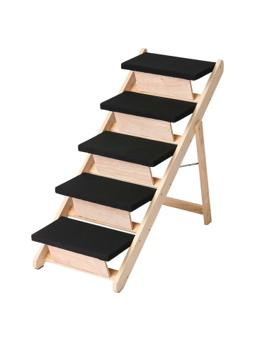 relaxdays Hundetreppe "5 Stufen" in Natur/Schwarz - (B)84,5 x (H)80 x (T)44 cm