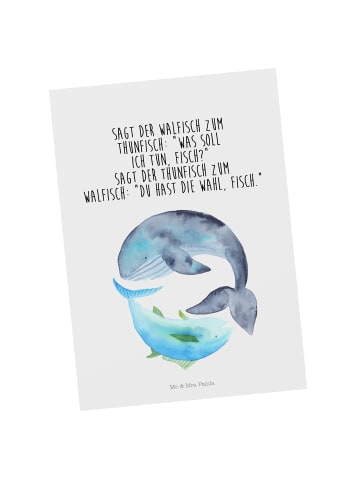 Mr. & Mrs. Panda Postkarte Walfisch Thunfisch mit Spruch in Weiß
