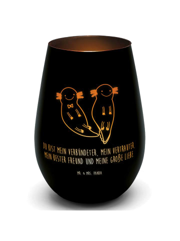 Mr. & Mrs. Panda Windlicht Glas Axolotl Freundin mit Spruch in Schwarz