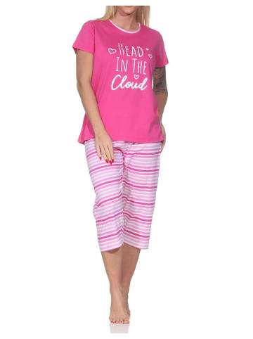NORMANN Schlafanzug Caprihose kurzarm Streifenoptik 126 10 802 in pink