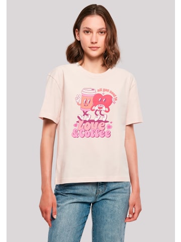 F4NT4STIC Ladies Everyday Tee Love and Coffe Valentinstag in pink