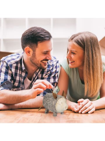 relaxdays 2 x Sparschwein in Braun/ Weiß - (B)9 x (H)13 x (T)16,5 cm