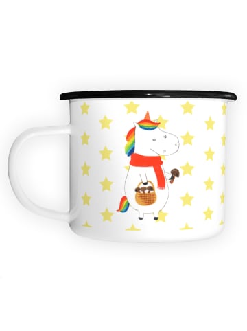 Mr. & Mrs. Panda Emaille Tasse Für Garten Einhorn Pilz ohne Spruch in Weiß