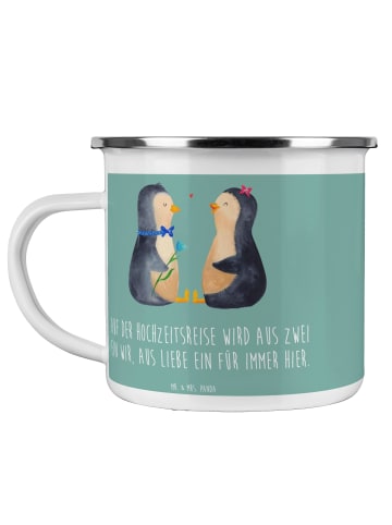 Mr. & Mrs. Panda Camping Emaille Tasse Hochzeitsreise Ewige Lieb... in Meeresbrise