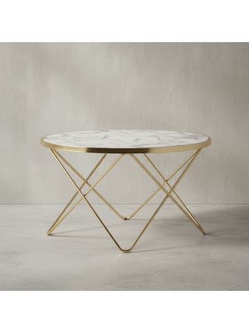 KADIMA DESIGN Design Couchtisch Marmor Optik Weiß Rund Ø 85 cm Metall-Gestell