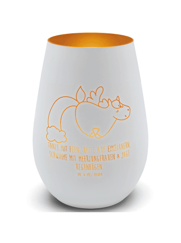 Mr. & Mrs. Panda Glas Windlicht Einhorn Fliegendes Pferd mit Spruch in Weiß