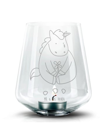 Mr. & Mrs. Panda Gravur Teelicht Einhorn Traurig ohne Spruch in Transparent