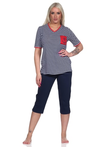 NORMANN kurzarm Capri Schlafanzug Oberteil Anker - 72745 in marine