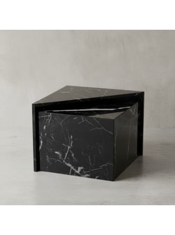 KADIMA DESIGN Couchtisch 2er Set MONOBLOC Hochglanz Sofatisch mit Marmor in Schwarz