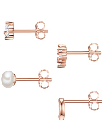 Lulu & Jane Set (Ohrringe 2er) Halbmondaus Messing Zirkonia Muschelkernperle in roségold