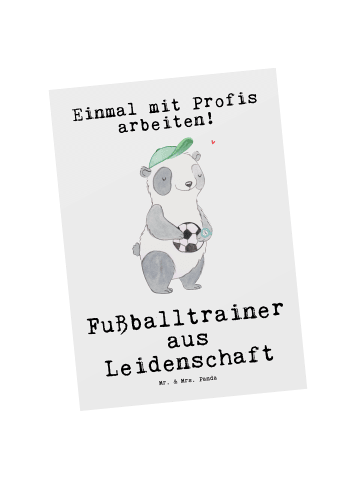 Mr. & Mrs. Panda Postkarte Fußballtrainer Leidenschaft mit Spruch in Weiß