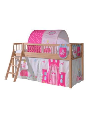 58 aufm Kessel HALBHOHES BETT Kelci 90x200 Textilset Princess mit Tunnel Buche massiv