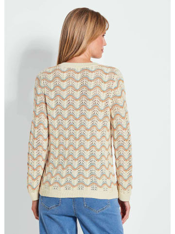 GOLDNER Kurzgröße:  Eleganter Ajour-Pullover in cremeweiß / gemustert