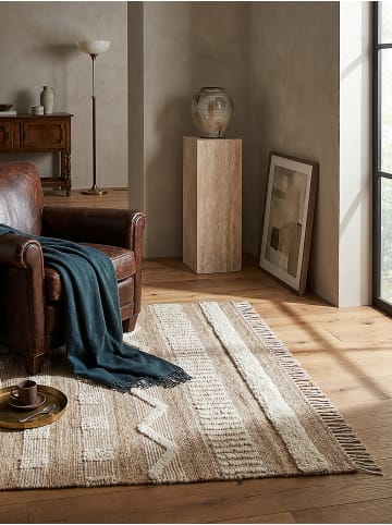 KADIMA DESIGN Naturfaser-Teppich Handgewebt WHARFE Boho Gestreift Wohnlich in Natur-Weiß