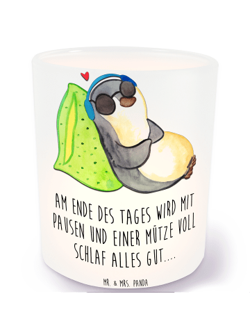 Mr. & Mrs. Panda Kerze Pinguin PEM mit Spruch in Transparent