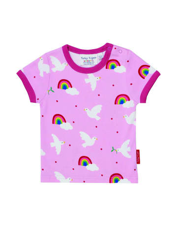 Toby Tiger T-Shirt mit Friedenstauben Print in rosa