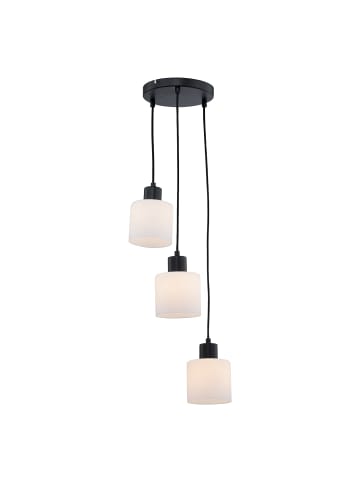 home24 home24 3-flammige Pendelleuchte aus Metall und Glas im modernen Stil in Metall Schwarz / Opalglas Weiß