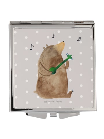 Mr. & Mrs. Panda Handtaschenspiegel quadratisch Bär Gitarre ohne... in Grau Pastell
