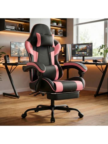 ABRIHOME Gaming Stuhl in Rosa Grau 200 kg mit Lendenstütze Verstellbar
