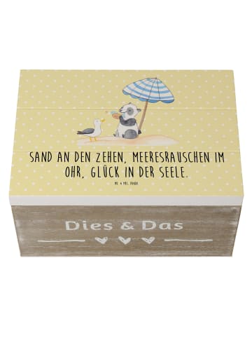 Mr. & Mrs. Panda Holzkiste Sommer Meer Glück mit Spruch in Gelb Pastell