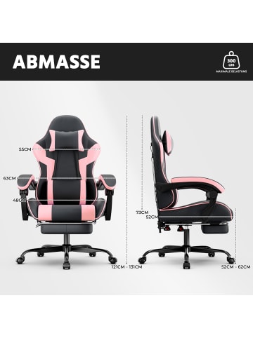 ABRIHOME Gaming Stuhl in Rosa Grau 200 kg mit Lendenstütze Verstellbar