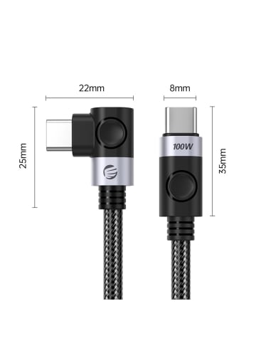 Orico C2C PD100W Laptop-Schnellladekabel (Winkelstecker), schwarz, 0,5 m