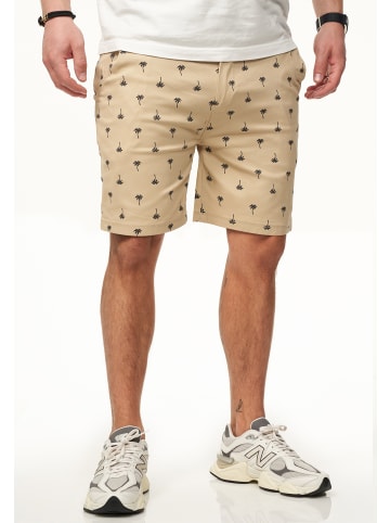 behype Chinoshorts - Kurze Hose mit Palmenmuster & Gürtel im Regular-Fit in Beige