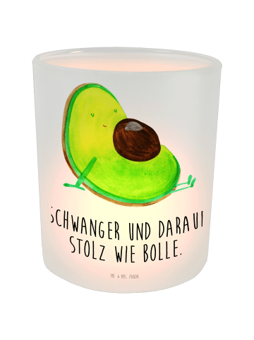 Mr. & Mrs. Panda Windlicht Glas Avocado Schwangerschaft mit Spruch in Transparent