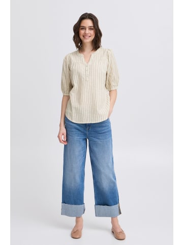 Fransa Kurzarm-Bluse FXBONNIE Regular fit in Beige Melange Stripes