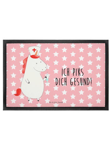 Mr. & Mrs. Panda Schmutzmatte Einhorn Krankenschwester mit Spruch in Rot Pastell