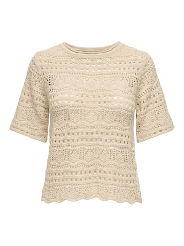JACQUELINE de YONG Kurzarm Häkel-T-Shirt mit geometrischem Muster in Beige
