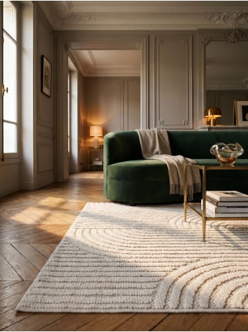 KADIMA DESIGN Flachgewebe-Teppich Hoch-Tief Bögen 3D Relief Pflegeleicht in Creme