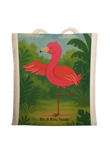 Mr. & Mrs. Panda Schultertasche Flamingo Yoga Design ohne Spruch in Weiß