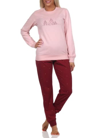 NORMANN Schlafanzug Pyjama Bündchen langarm Winter Optik - 88790 in altrosa