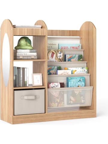 COSTWAY Bücherregal Kinder mit Spiegel 87,5 x 30 x 90 cm in Hellbraun