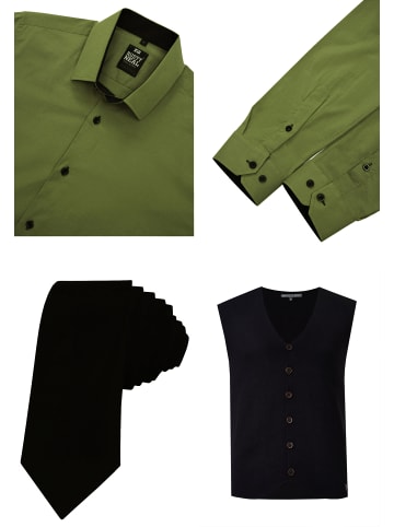 Rusty Neal Hemd mit Weste und Krawatte in Khaki