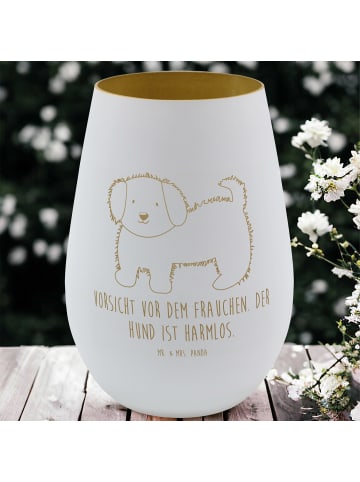 Mr. & Mrs. Panda Gold Windlicht Hund Flauschig mit Spruch in Weiß