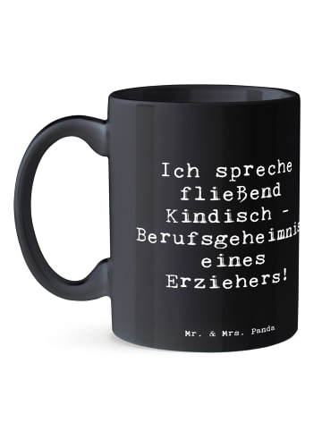 Mr. & Mrs. Panda Porzellantasse Spruch Erzieher Kindisch mit Spruch in Schwarz