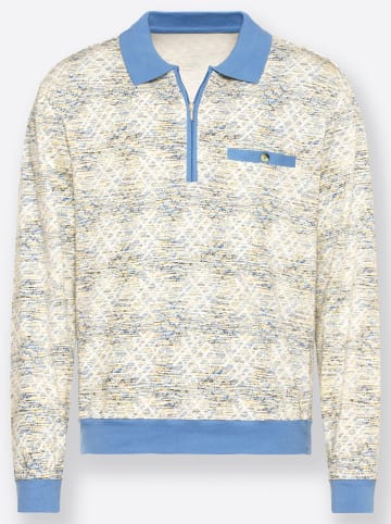 WITT WEIDEN Langarm-Poloshirt in mittelblau-bedruckt