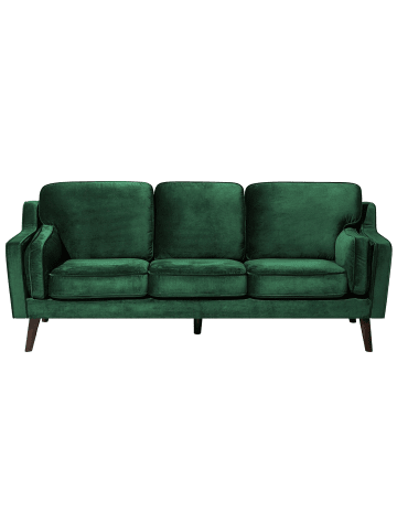 Beliani 3-Sitzer Sofa LOKKA in Grün/Dunkler Holzfarbton - (W) 204 x (H) 85 x (L) 83 cm