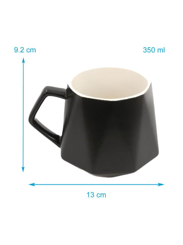 Intirilife Kaffee Tee Tasse in Feinschliff Optik 350 ml Becher mit Henkel in 6x Schwarz