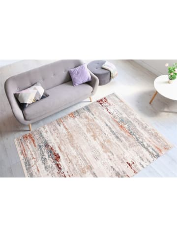 Kurzflor Teppich Amira 325 in Grau Lachsrosa