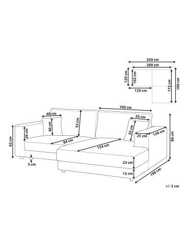 Beliani Ecksofa LOFOTEN in Weiß/Schwarz - (W) 250 x (H) 86 x (L) 190 cm
