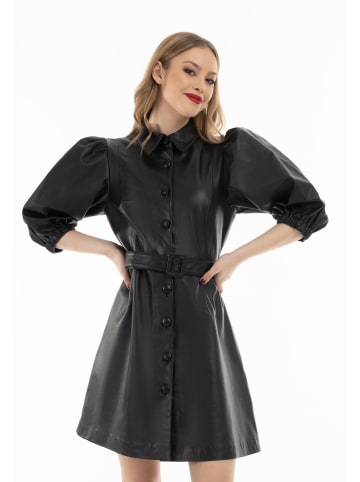 faina Damen Lederkleid in Schwarz