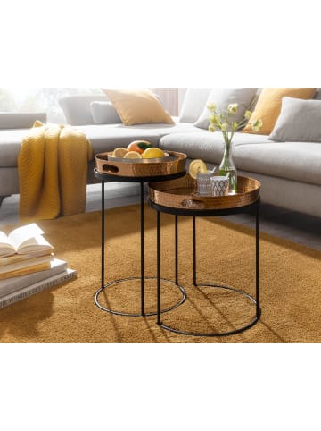 KADIMA DESIGN Beistelltisch 2er Set / Schwarz Metall Hammerschlag Satztisch in Gold