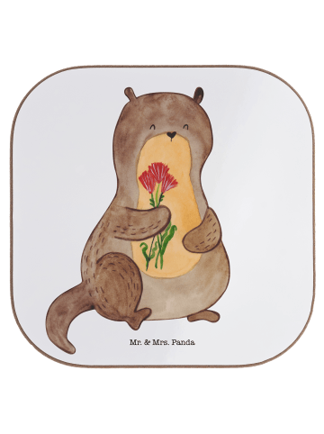 Mr. & Mrs. Panda Bierdeckel Otter Blumenstrauß ohne Spruch in Weiß