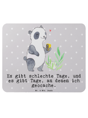 Mr. & Mrs. Panda Mauspad Panda Geocaching mit Spruch in Grau Pastell